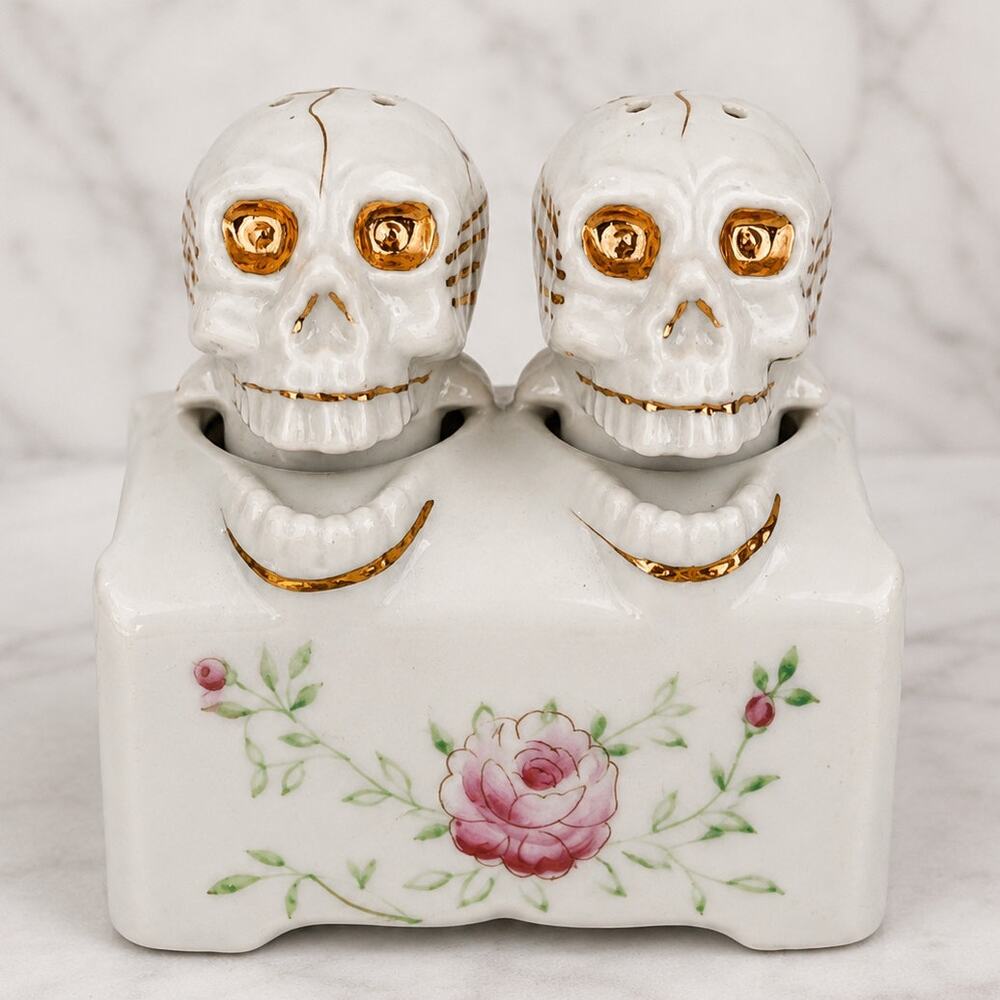 1950s Empress Japan Nodding Skull Salt & Pepper Shakers w/ Base